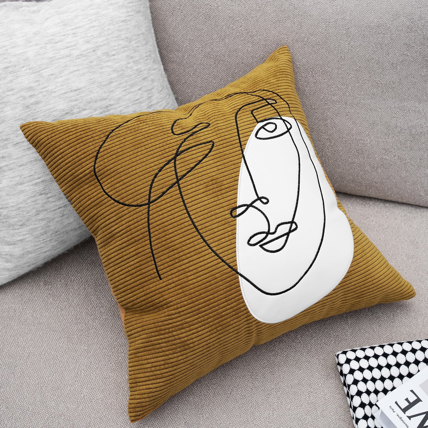 Nordic Modern Corduroy Embroidered Throw Pillow Saor Style