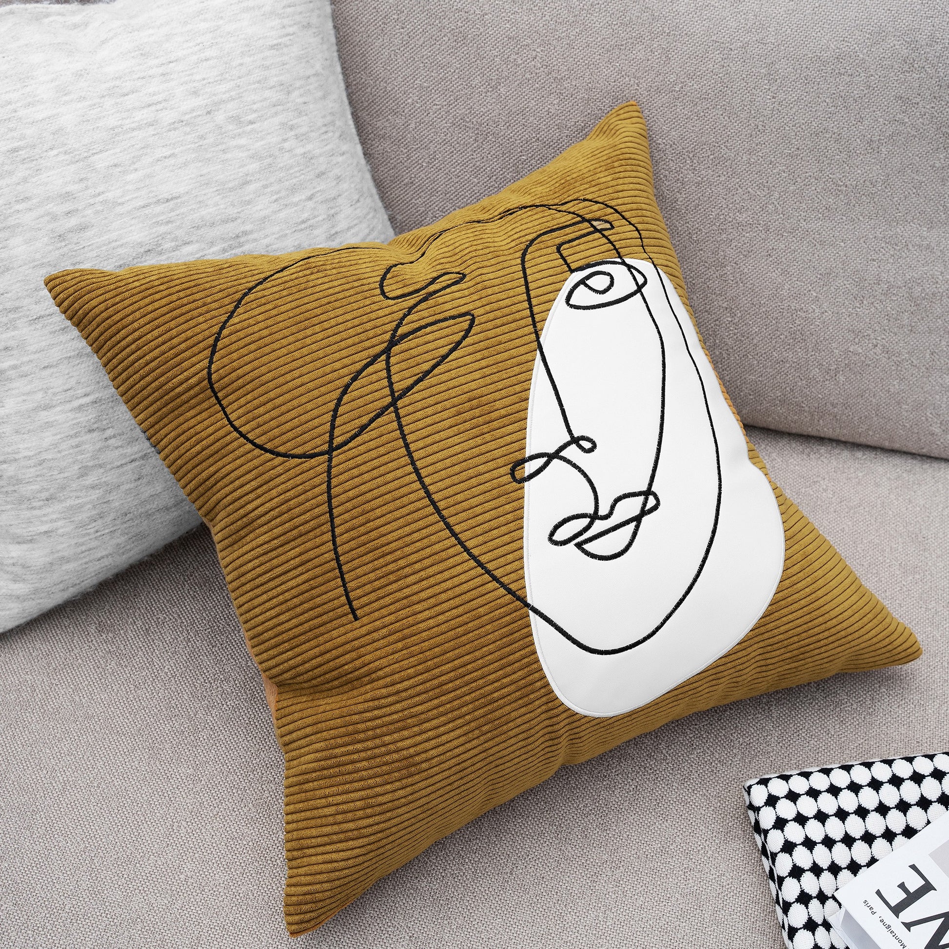 Nordic Modern Corduroy Embroidered Throw Pillow Saor Style