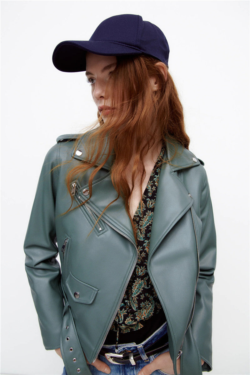 New Women's  Leather Motorcycle Jacket Saor Style