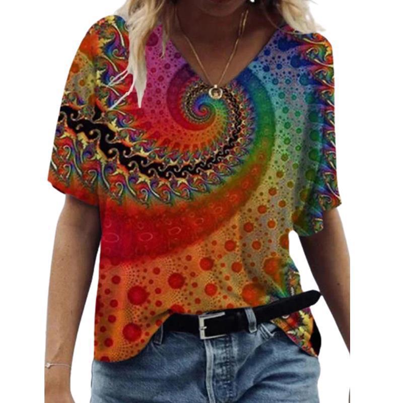Independent Station Floral Print Pullover V-neck Short Sleeve T-shirt Saor Style