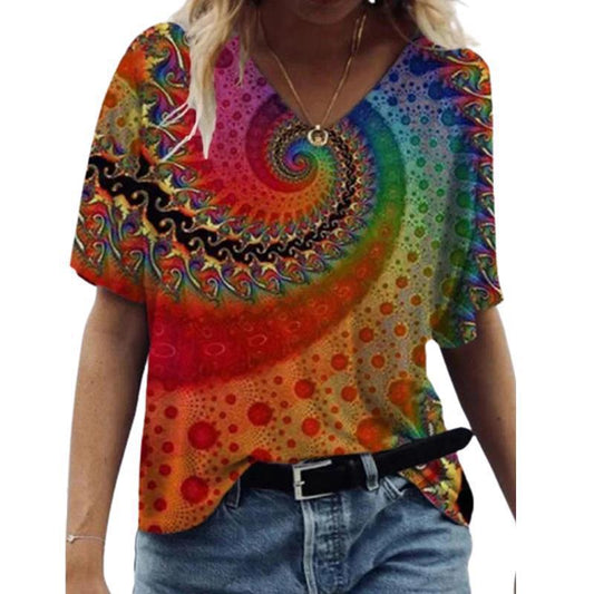 Independent Station Floral Print Pullover V-neck Short Sleeve T-shirt Saor Style