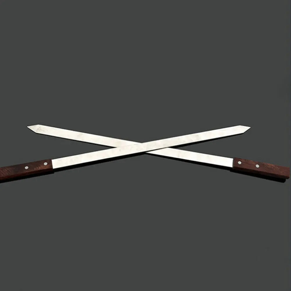 Stainless Steel Wooden Handle Flat Sign Barbecue Skewer Long Tools AliExpress