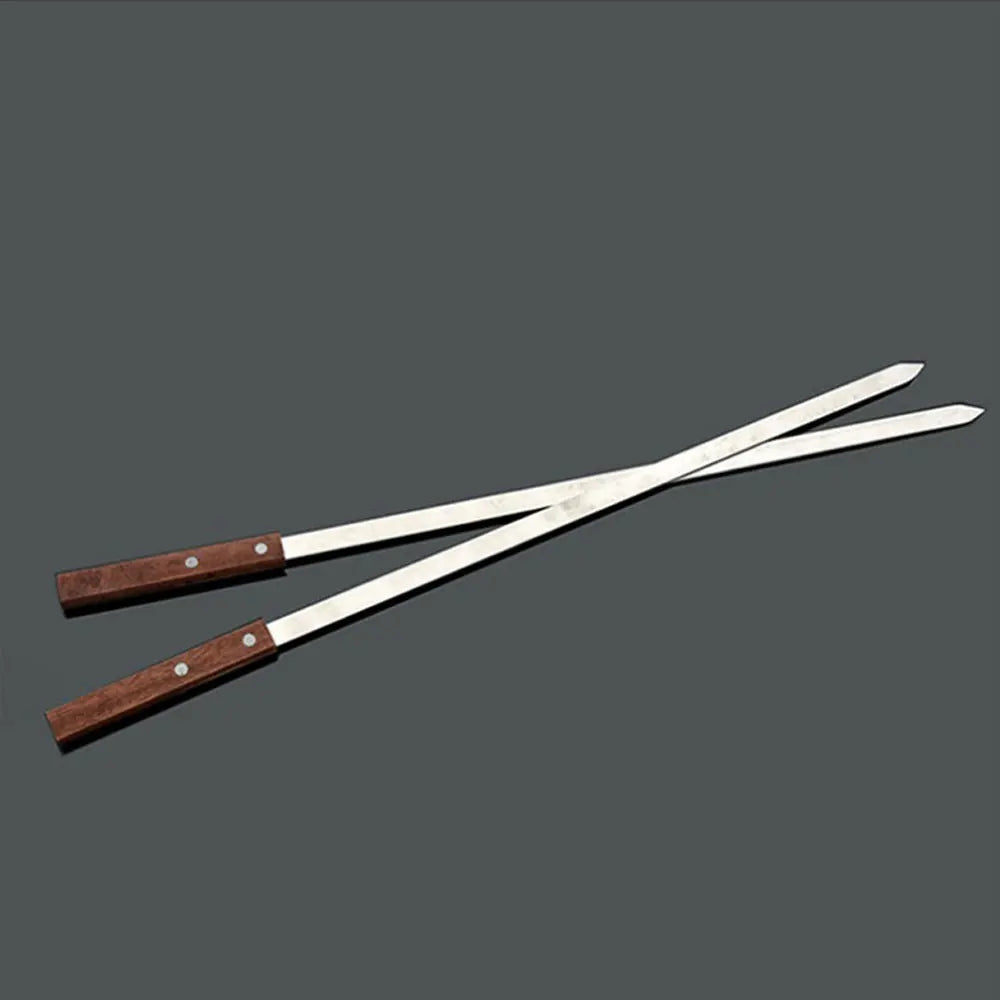 Stainless Steel Wooden Handle Flat Sign Barbecue Skewer Long Tools AliExpress
