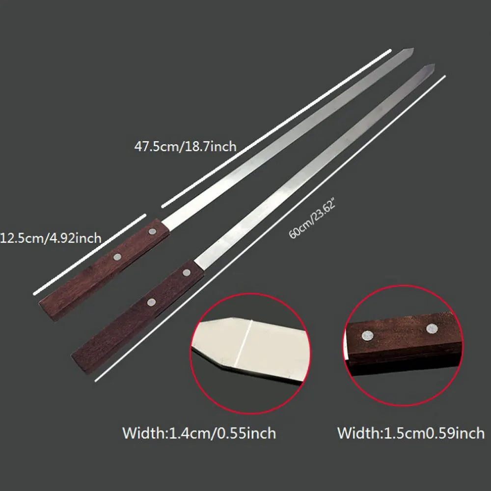Stainless Steel Wooden Handle Flat Sign Barbecue Skewer Long Tools AliExpress