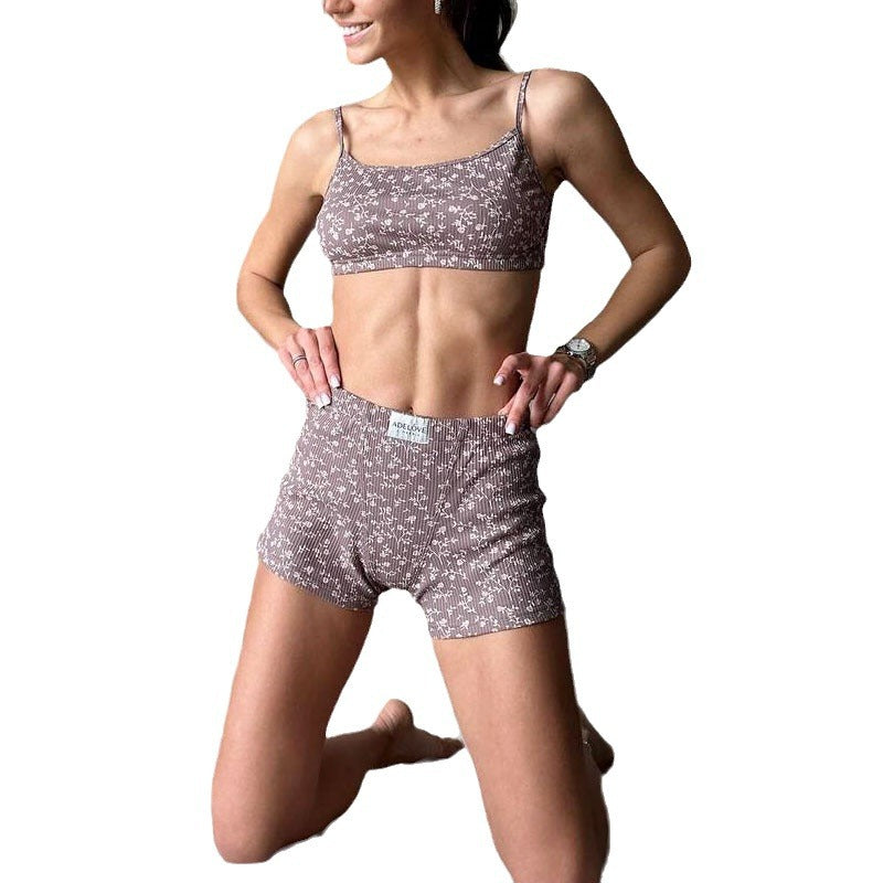 Summer Printed Camisole Shorts Pajamas Two-piece Set Saor Style