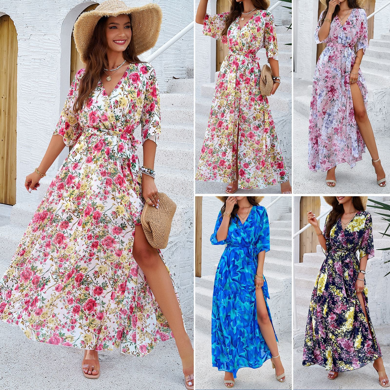 Women's Elegant Printed Waist-controlled Dress Saor Style