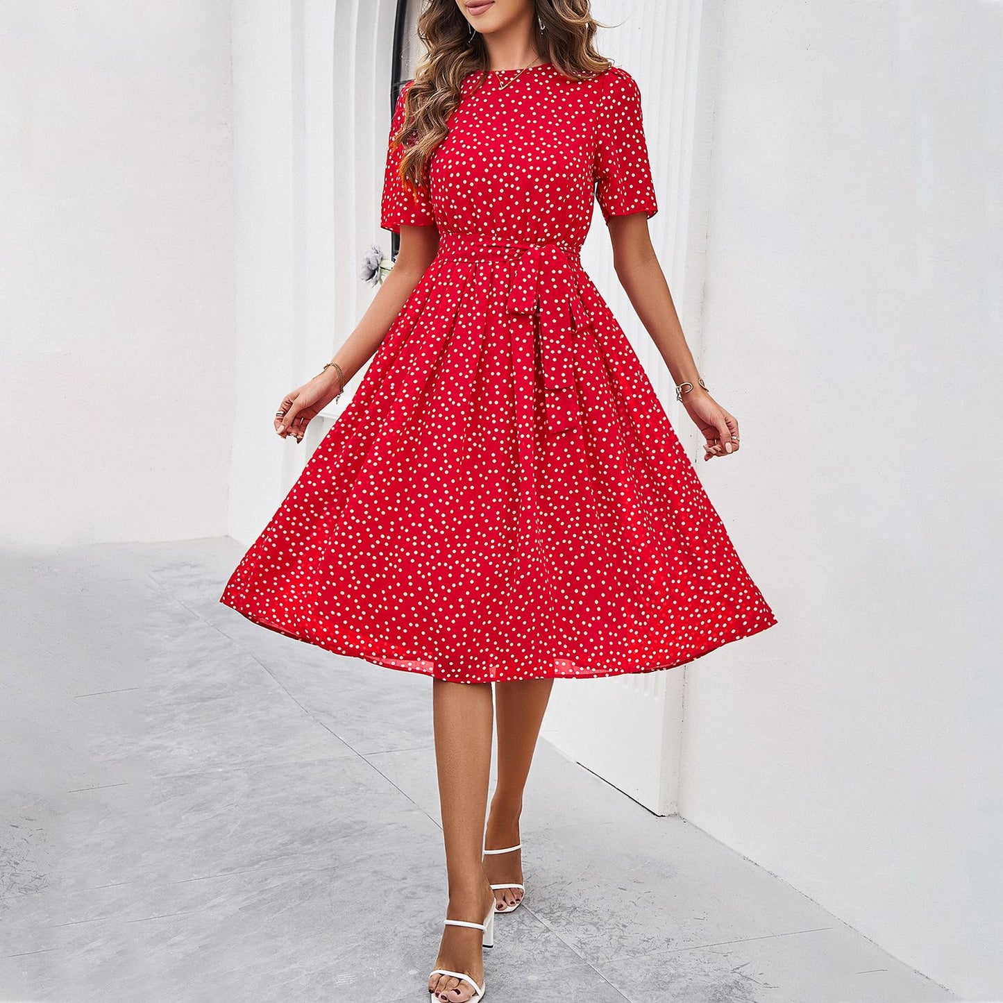 Women's Elegant Polka Dot Print Dress Saor Style