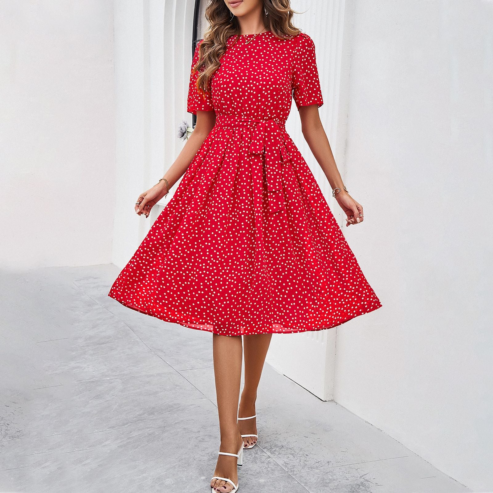 Women's Elegant Polka Dot Print Dress Saor Style