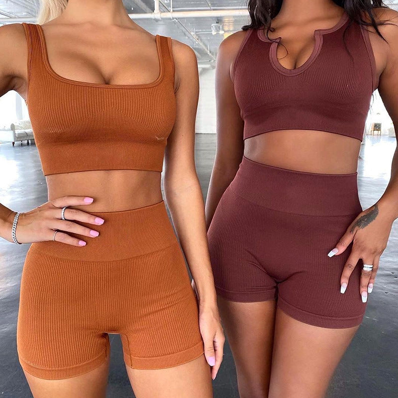 Women's Simple Solid Color Vest Shorts Sports Two-piece Set Saor Style