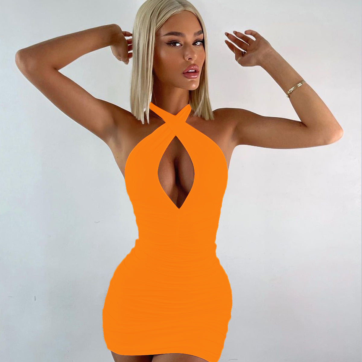 European And American Sexy Sleeveless Pleated Nightclub Mini Dress Saor Style