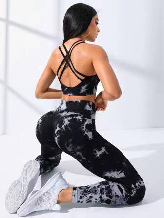 European And American Seamless Tie-dye Yoga Clothes Sports Bra Trousers Suit Saor Style