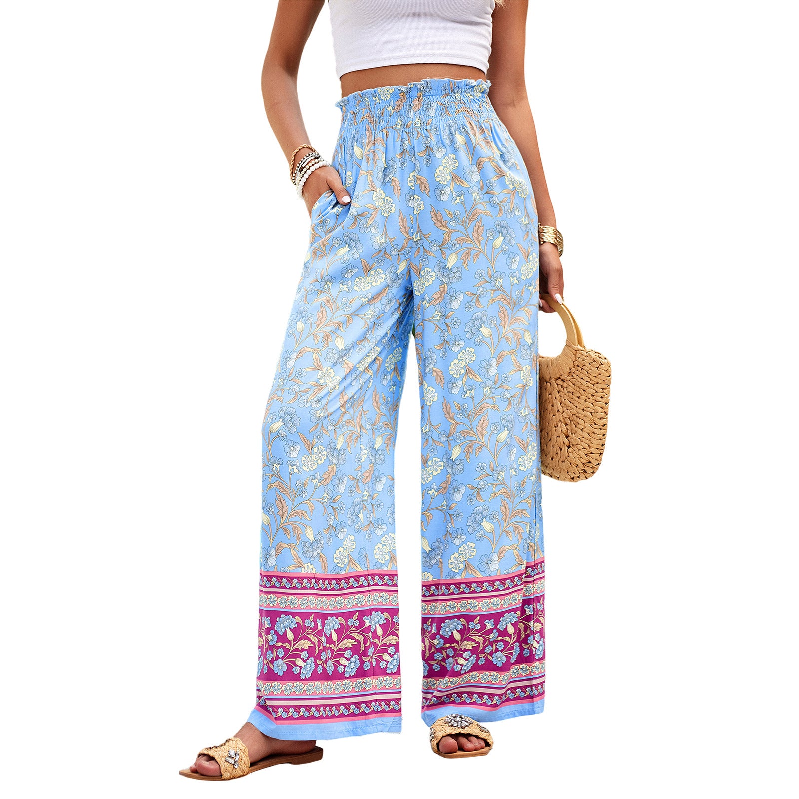 Fashion Women's Wear Printed Smocking Trousers Saor Style