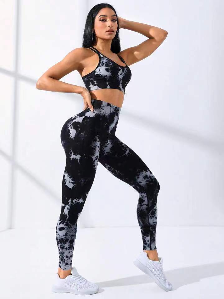 European And American Seamless Tie-dye Yoga Clothes Sports Bra Trousers Suit Saor Style