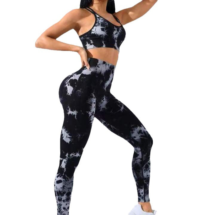 European And American Seamless Tie-dye Yoga Clothes Sports Bra Trousers Suit Saor Style
