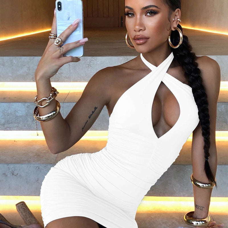 European And American Sexy Sleeveless Pleated Nightclub Mini Dress Saor Style
