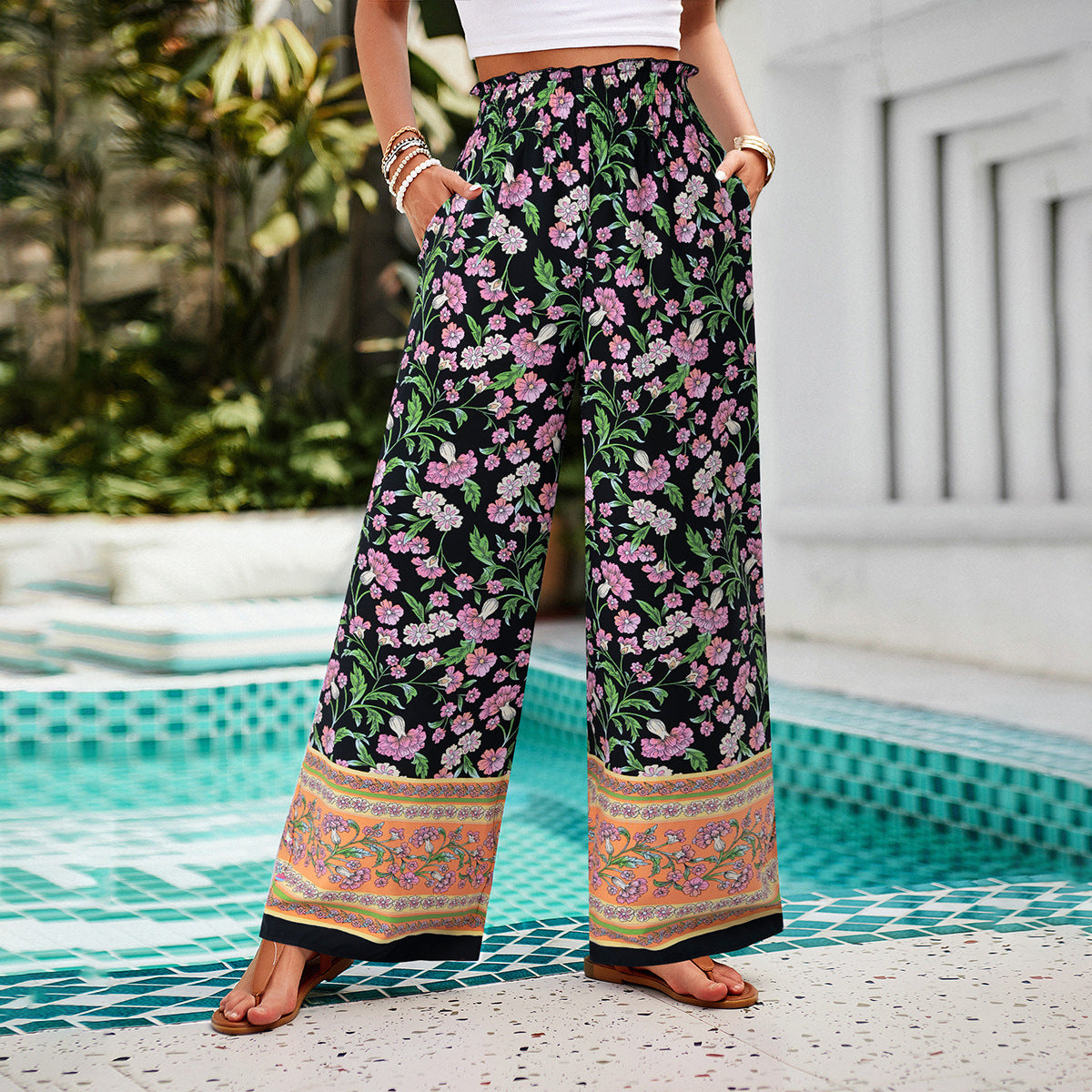 Fashion Women's Wear Printed Smocking Trousers Saor Style