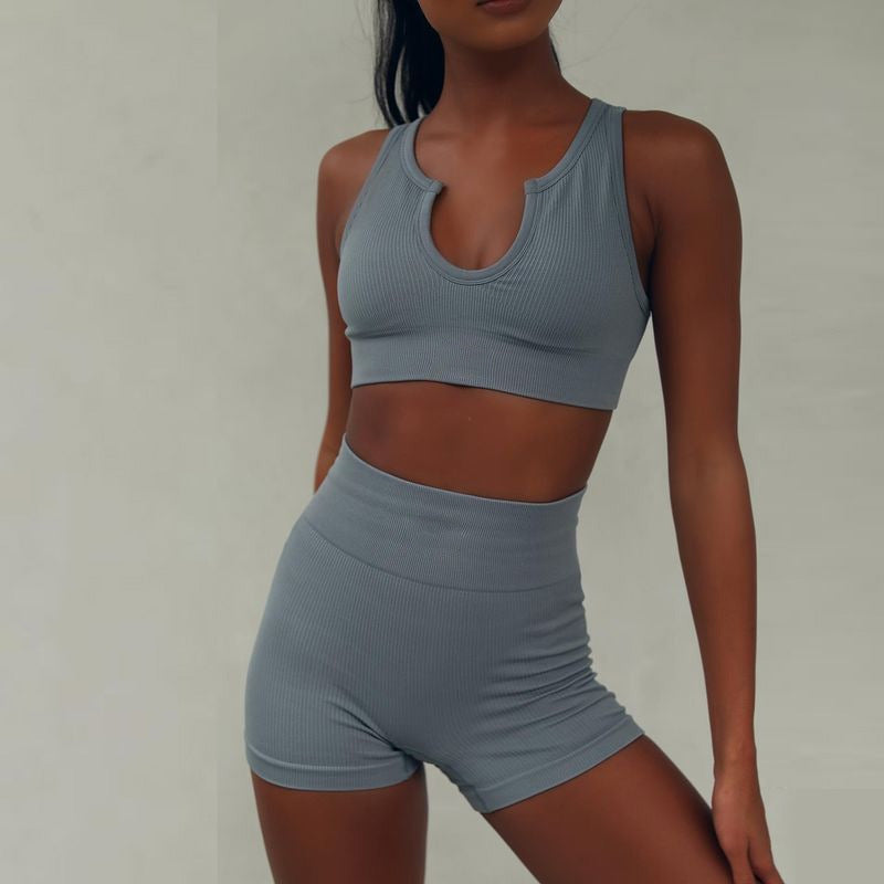 Women's Simple Solid Color Vest Shorts Sports Two-piece Set Saor Style