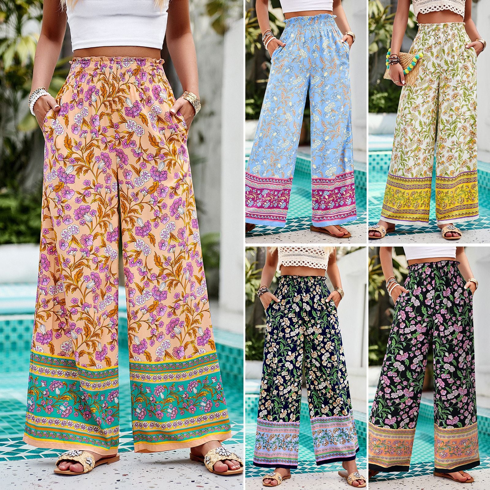 Fashion Women's Wear Printed Smocking Trousers Saor Style