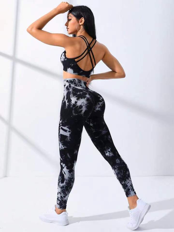 European And American Seamless Tie-dye Yoga Clothes Sports Bra Trousers Suit Saor Style