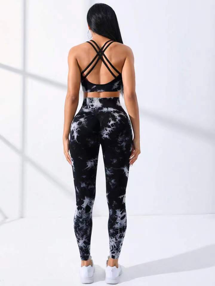 European And American Seamless Tie-dye Yoga Clothes Sports Bra Trousers Suit Saor Style
