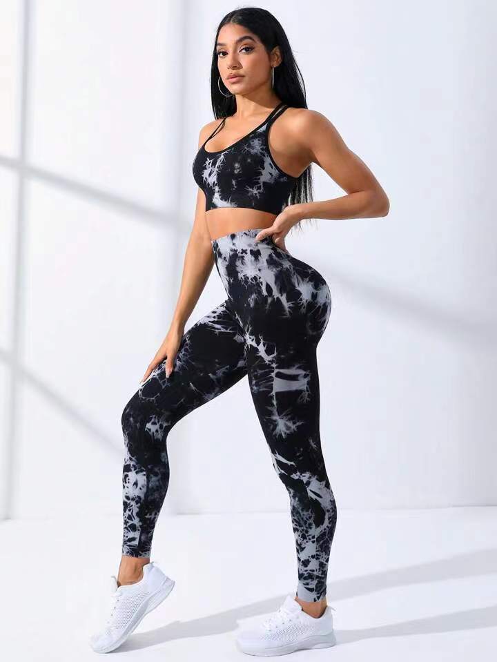European And American Seamless Tie-dye Yoga Clothes Sports Bra Trousers Suit Saor Style