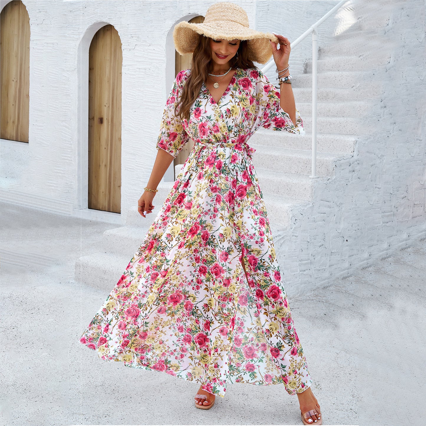 Women's Elegant Printed Waist-controlled Dress Saor Style