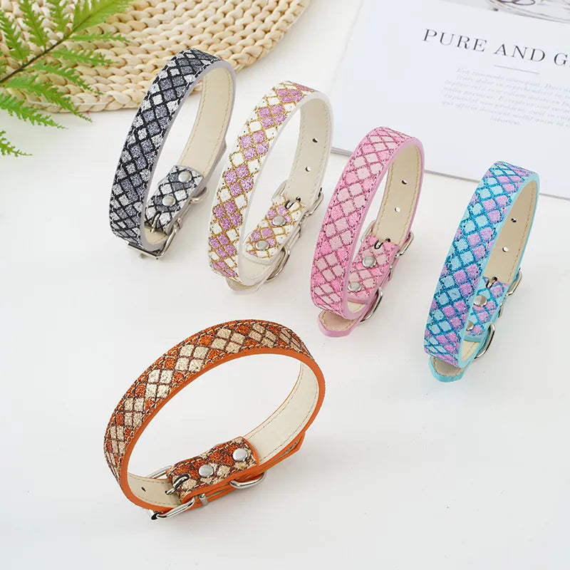 Pet Collar Lattice Sequins Luminous PU Leather Cat Collar Dog Collar AliExpress