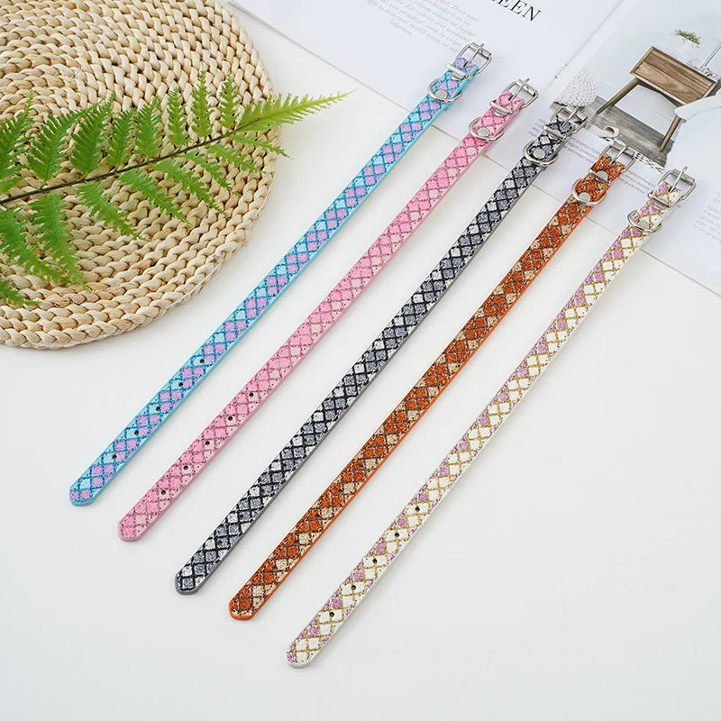 Pet Collar Lattice Sequins Luminous PU Leather Cat Collar Dog Collar AliExpress