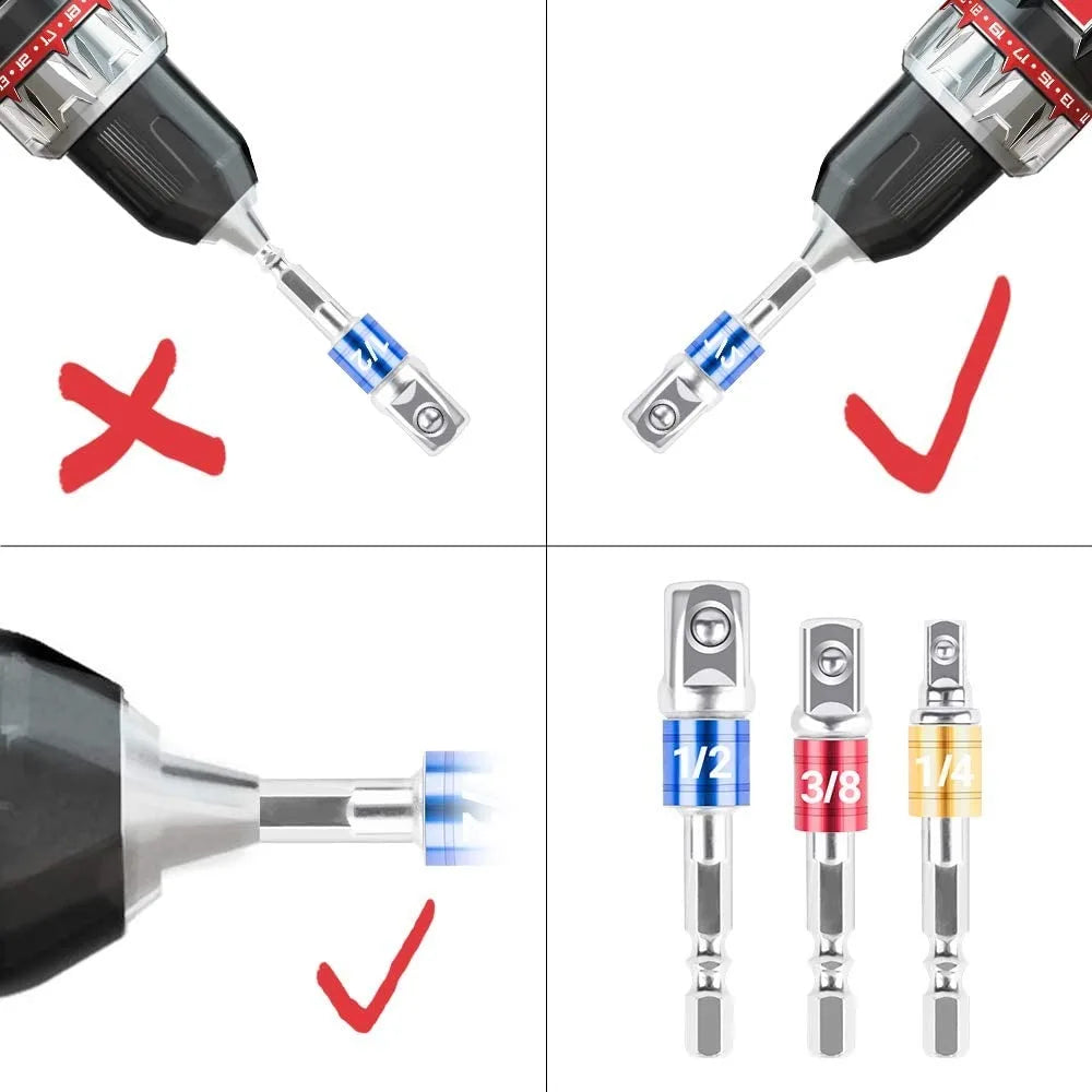 STONEGO 1PC/3PCS Hex Shank Drill Socket Adapter Set for Impact Driver AliExpress