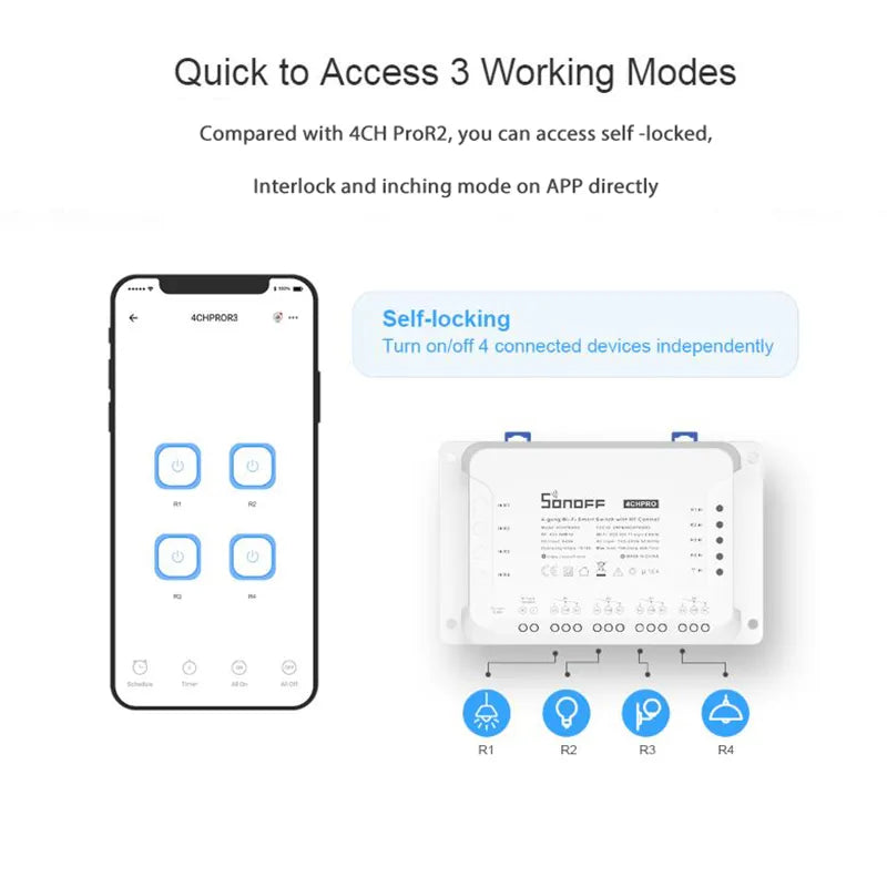 Sonoff 4CH R3/ 4CH PRO R3 4 Gang Wi-Fi Smart Switch Module Interlock AliExpress