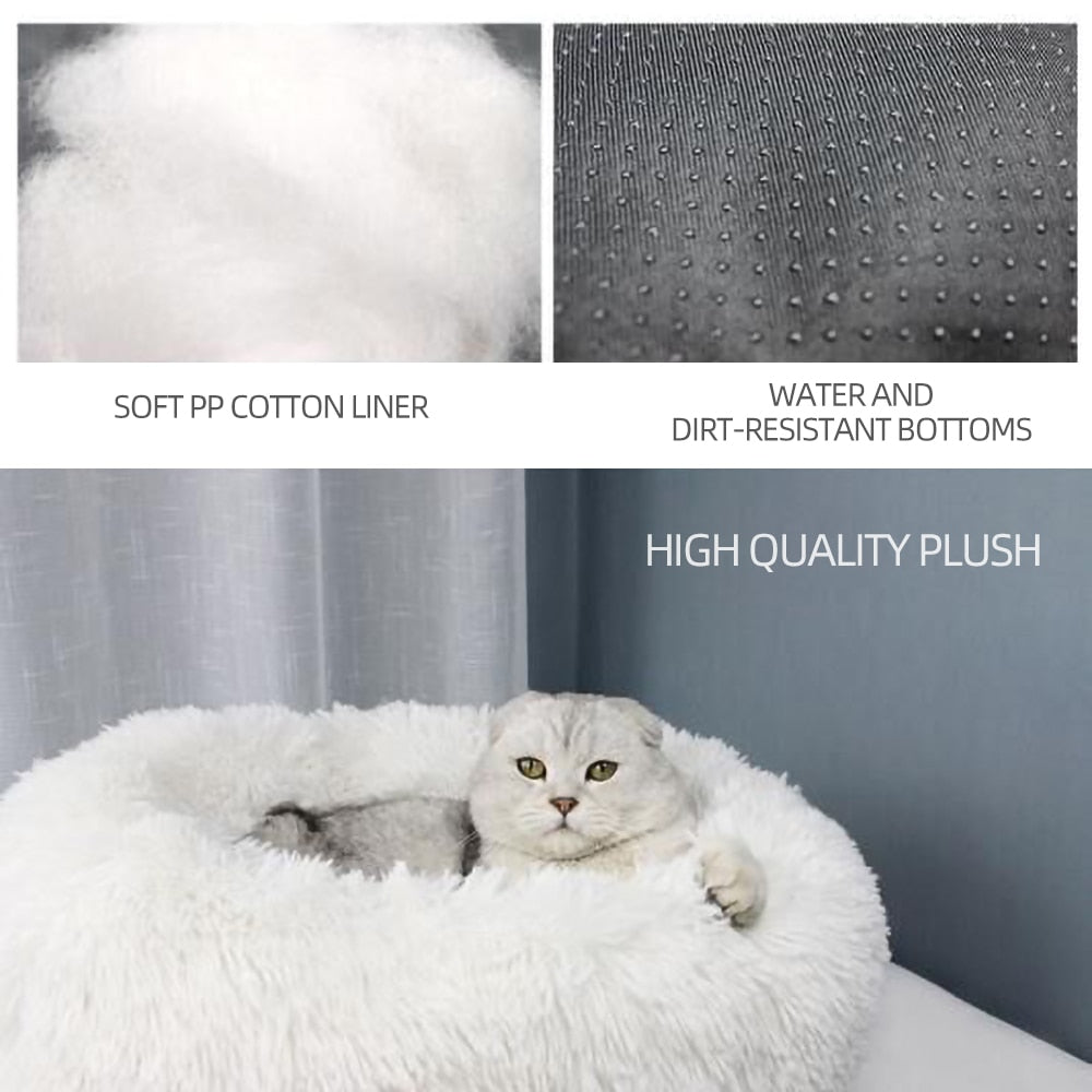 Soft Long Plush Cat Bed House Round Pet Cat Cave Grey Ismene