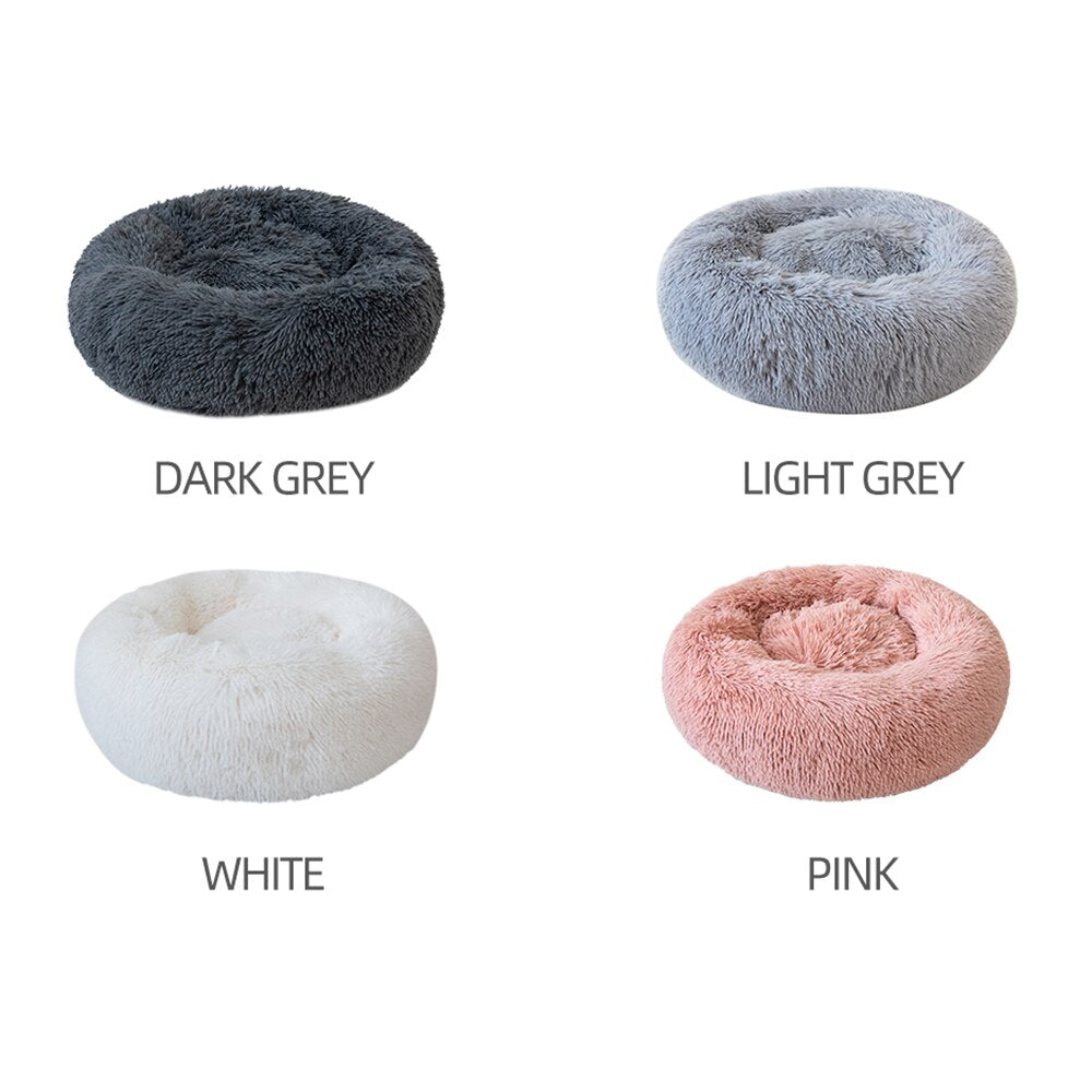 Soft Long Plush Cat Bed House Round Pet Cat Cave Grey Ismene