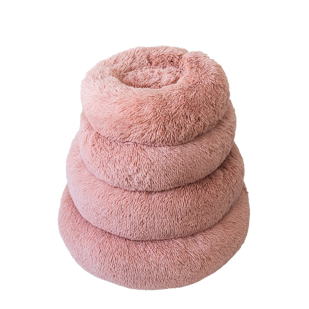 Soft Long Plush Cat Bed House Round Pet Cat Cave Grey Ismene