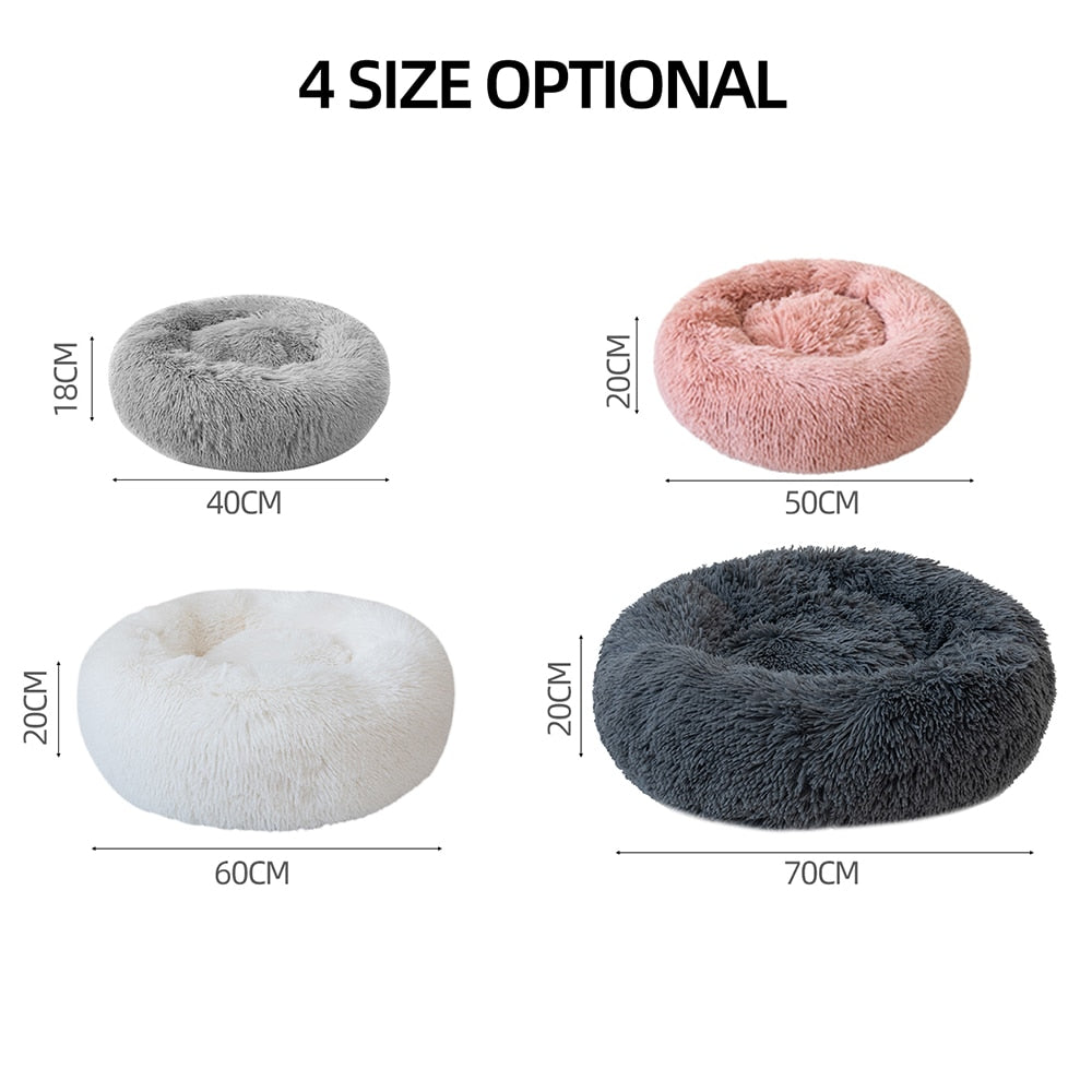 Soft Long Plush Cat Bed House Round Pet Cat Cave Grey Ismene