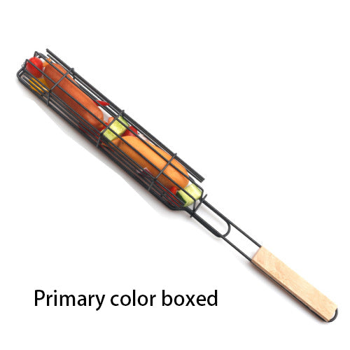 New Mesh Wooden Handle Sausage Clip Barbecue BBQ Tool Rack GND Products