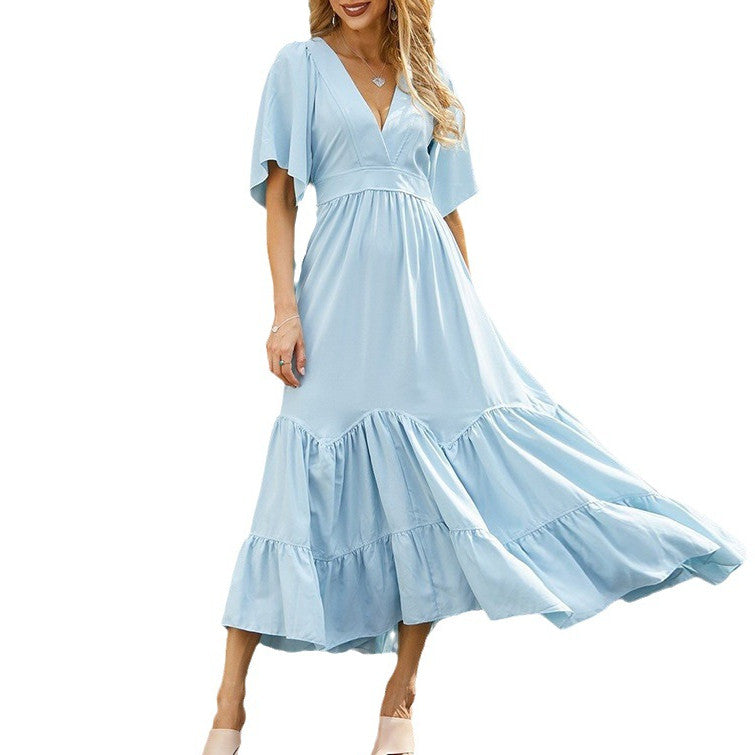 Women's Fashion V-neck Slim Ruffle Sleeve Dress Saor Style