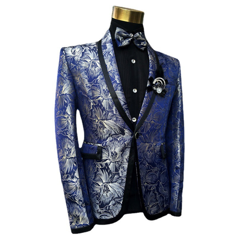 Men's Blue Floral Wedding Singer Prom Suit Saor Style