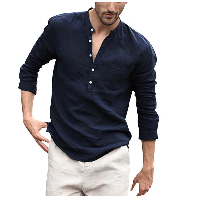 Men Vintage White Shirt Button Linen Shirts Saor Style