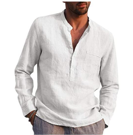 Men Vintage White Shirt Button Linen Shirts Saor Style