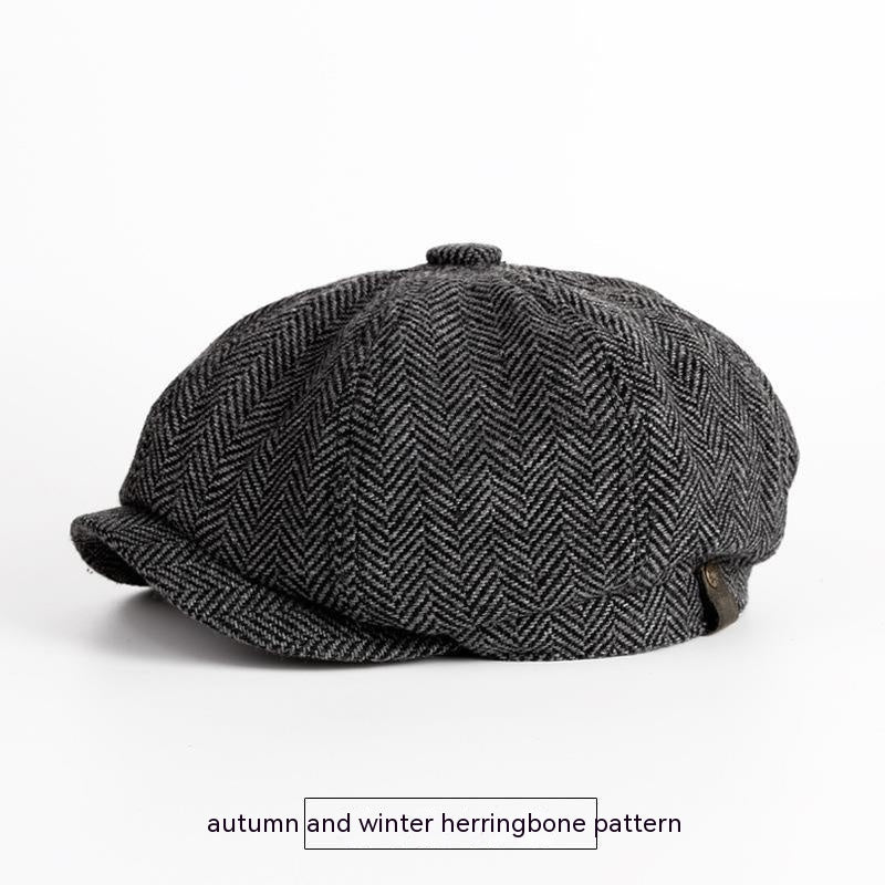 Vintage Spring And Autumn Leisure Wool British Octagonal Hat