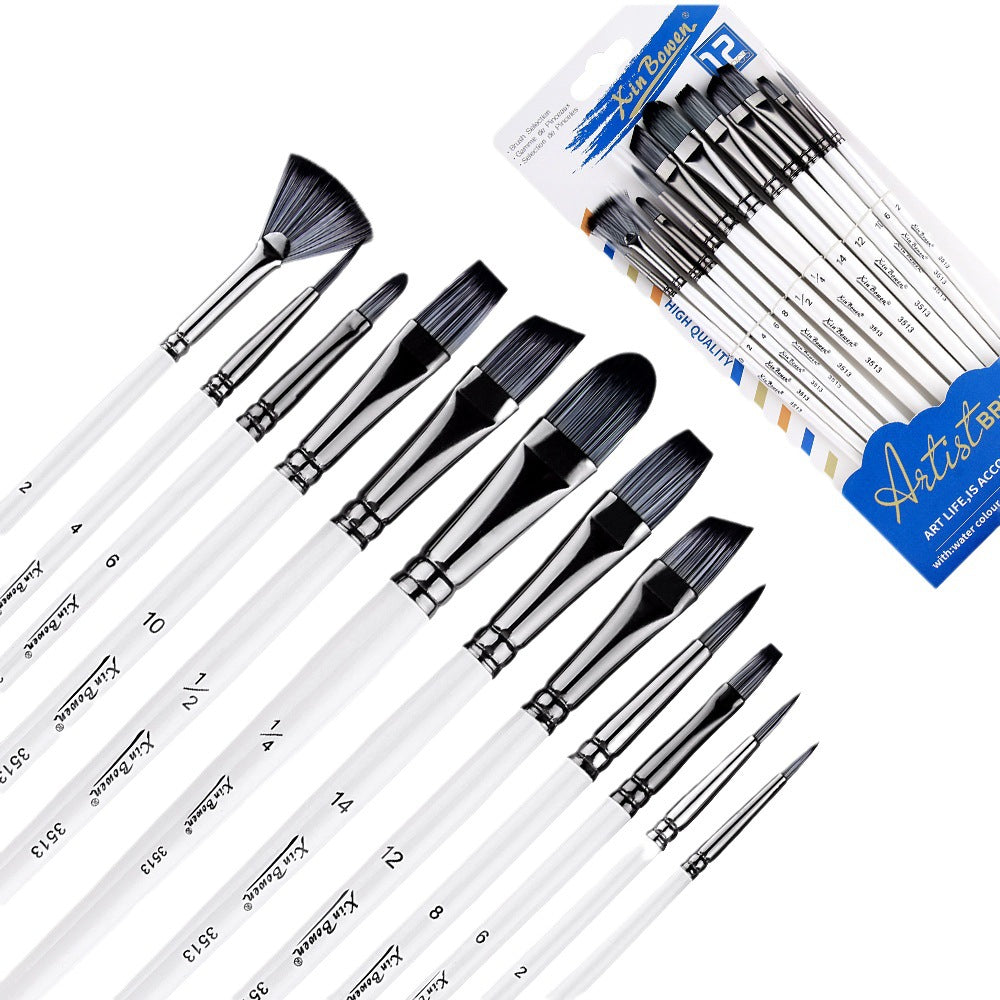 Full Set Nylon Hair Brush Watercolor Acrylic Painting Brush 12 PCs Suit Art Supplies GND Products