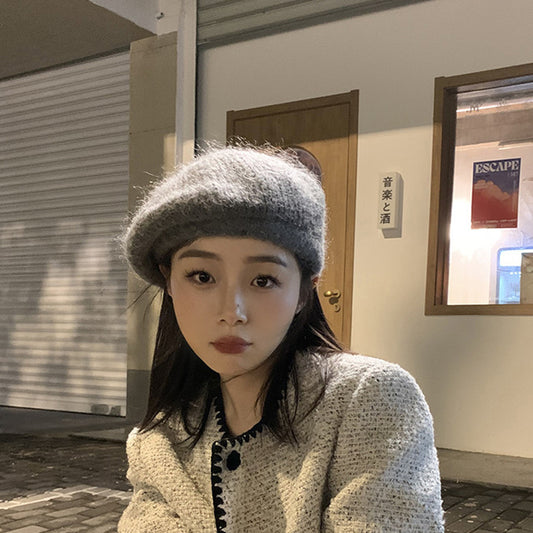 Soft Glutinous Mohair Knitted Plush Knitted Hat Beret