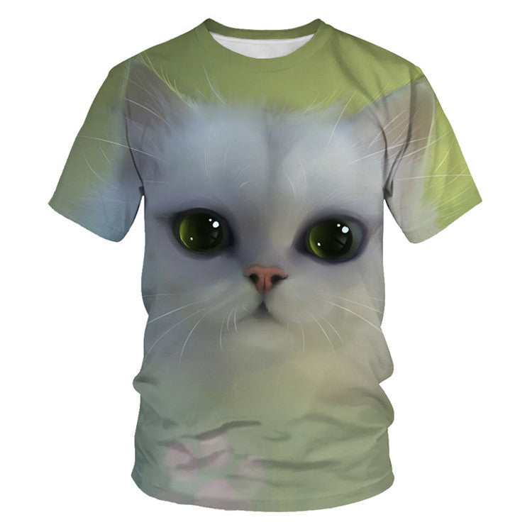 Men And Women Adult Children Cartoon Animal Cat Casual Loose Short Sleeves Saor Style