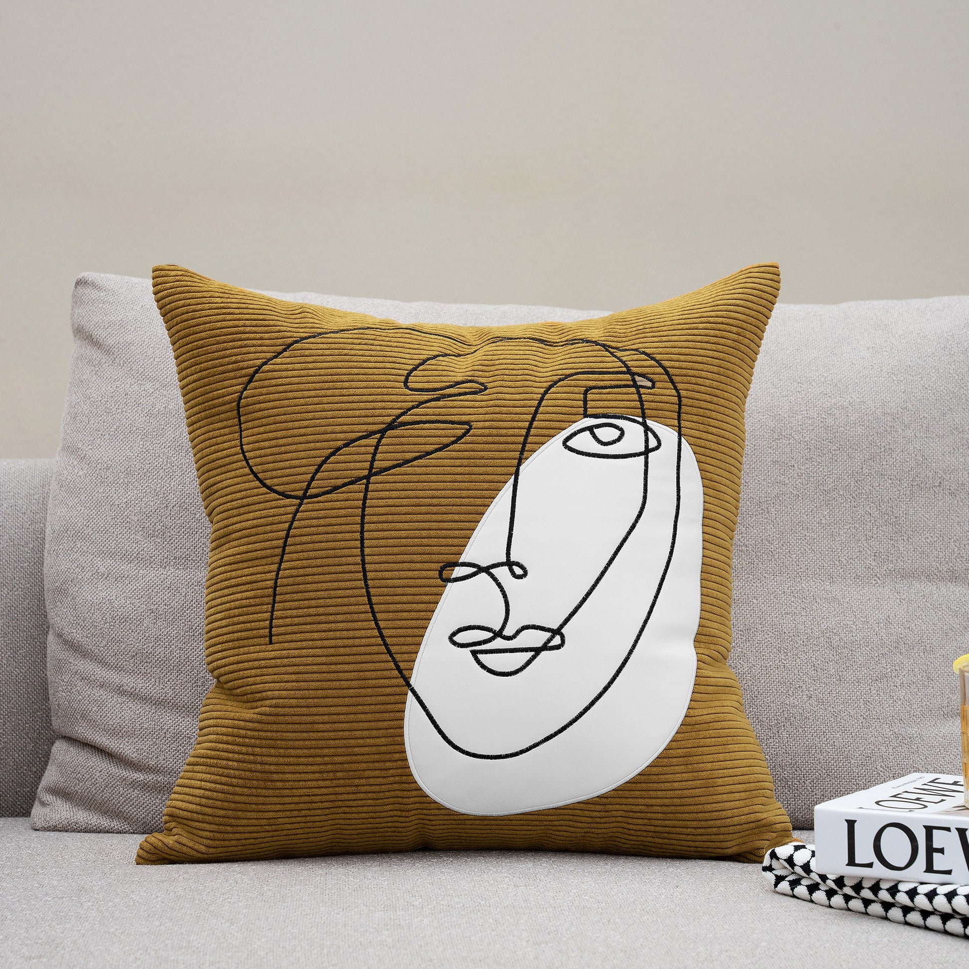 Nordic Modern Corduroy Embroidered Throw Pillow Saor Style