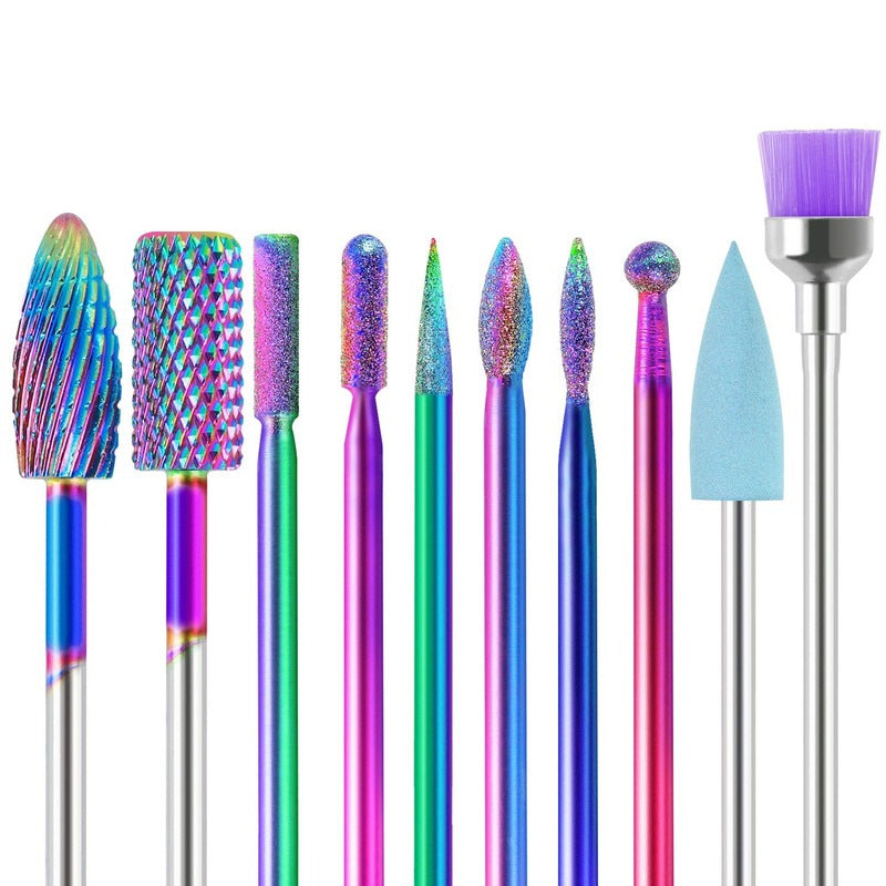 A 10pcs Nail Art Colorful Tungsten Steel Alloy Grinding Head Set GND Products
