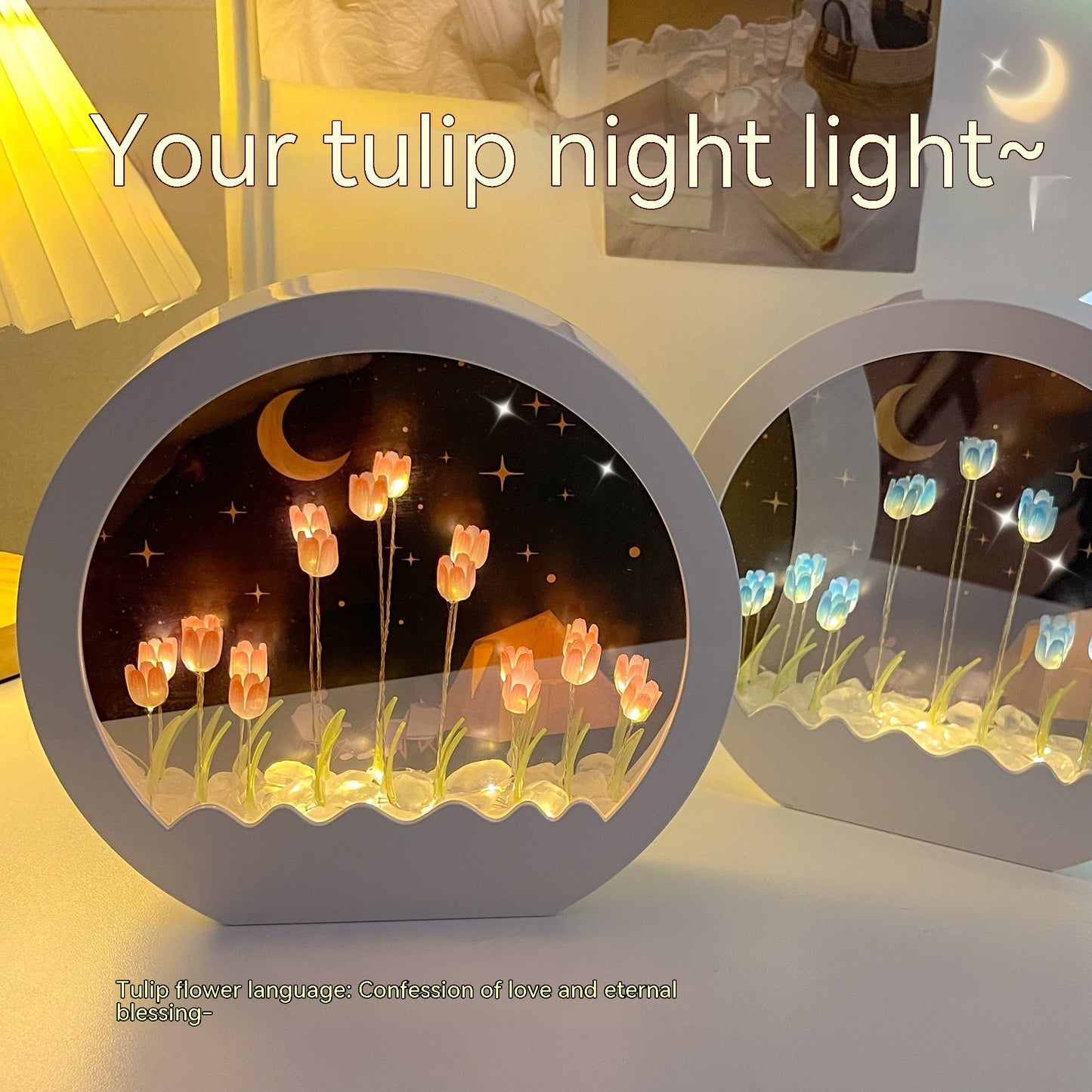 Tulip Rose Small Night Lamp Diy Handmade Mirror Flower Sea Bouquet Gift GND Products