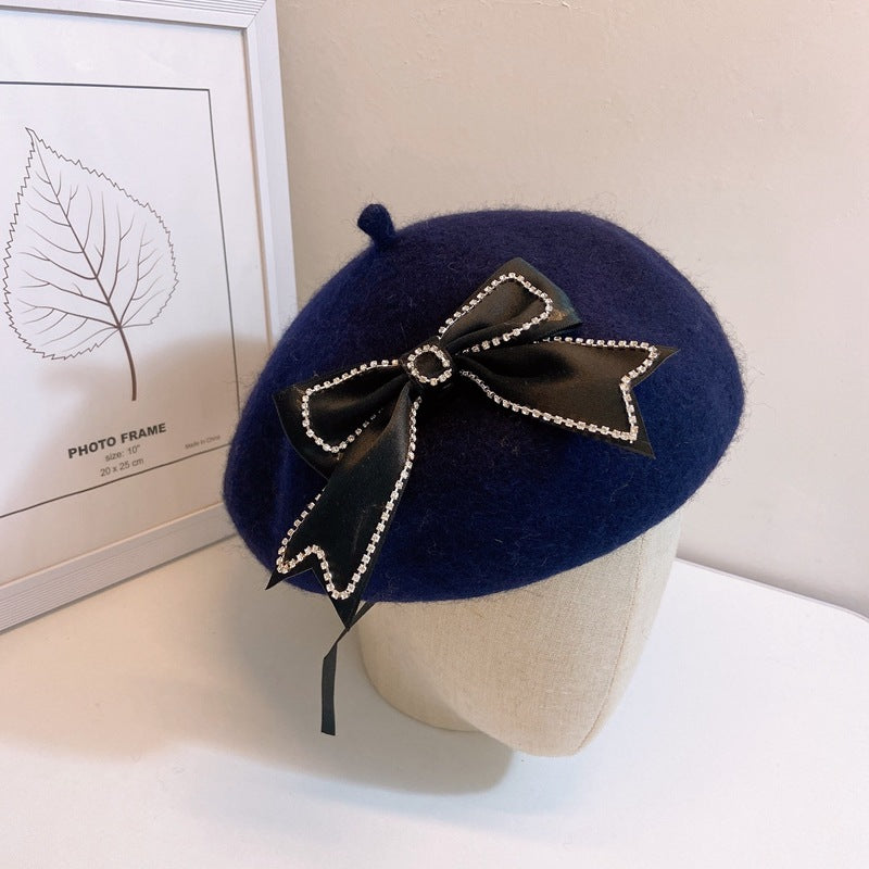 Ladies Bow Woolen Elegant Warm Retro Casual Beret