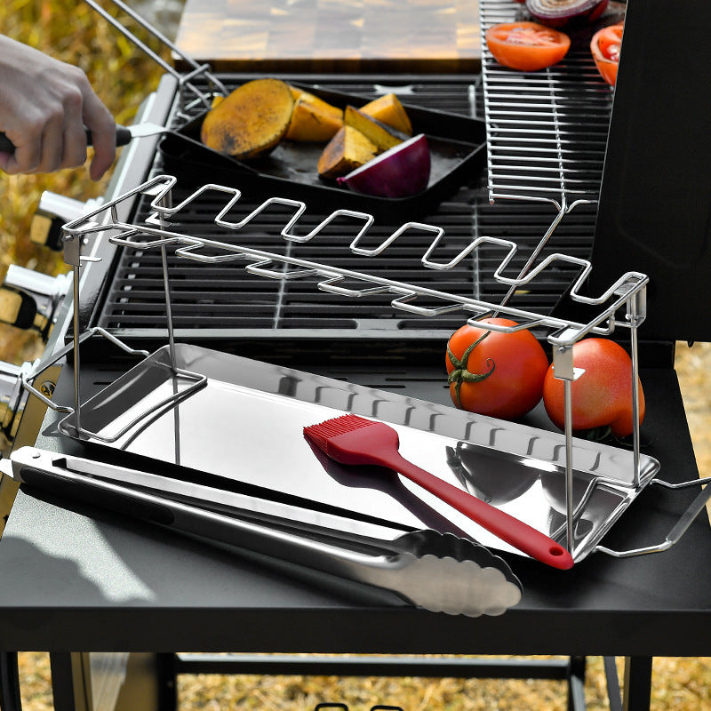 Stainless Steel Folding Portable Chicken Leg Rack Barbecue Tool Set BBQ Barbecue Barbecue Rack GND Products