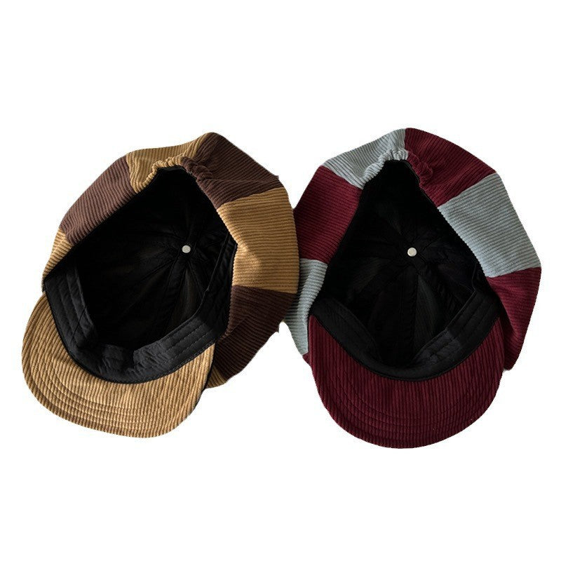 Japanese-style Retro Color Matching Corduroy Beret