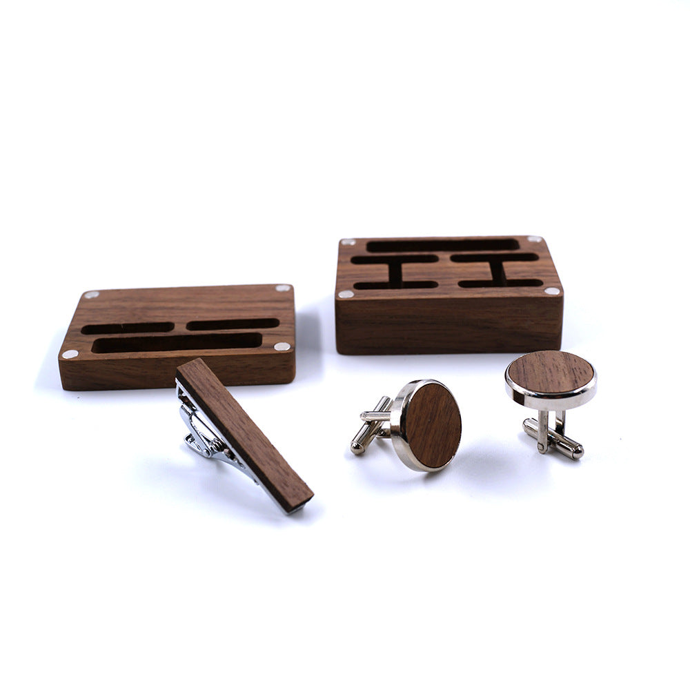 Solid Copper Wedding Solid Wood Tie Clip Cufflinks Set Saor Style